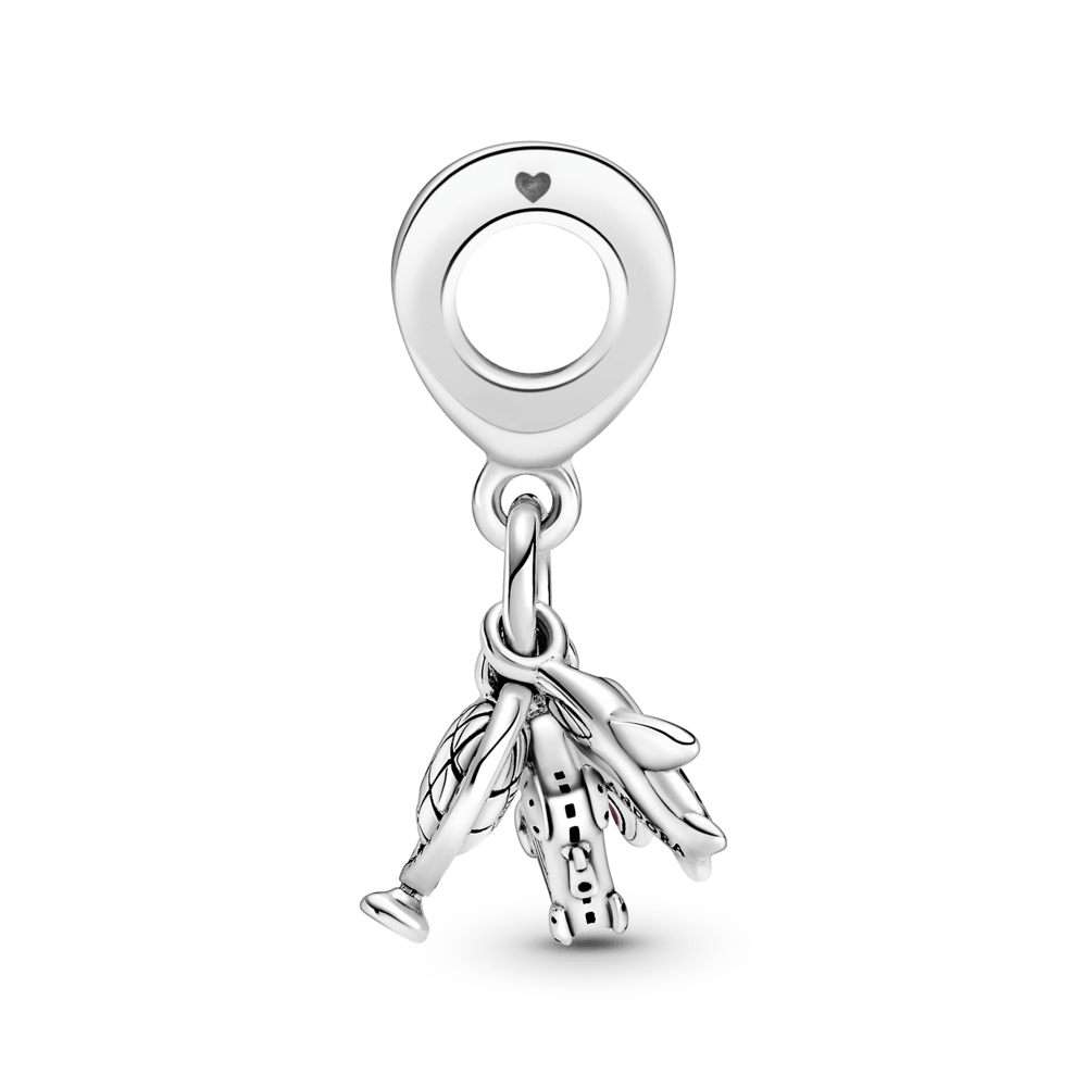 Hanging bead with an airplane, a globe and a suitcase